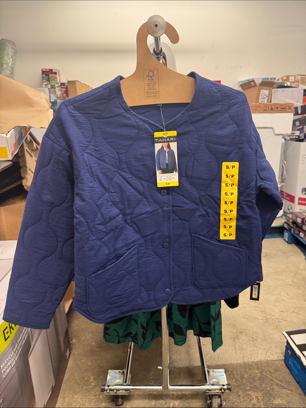 Tahari Deep Blue Quilted Button-Front Jacket